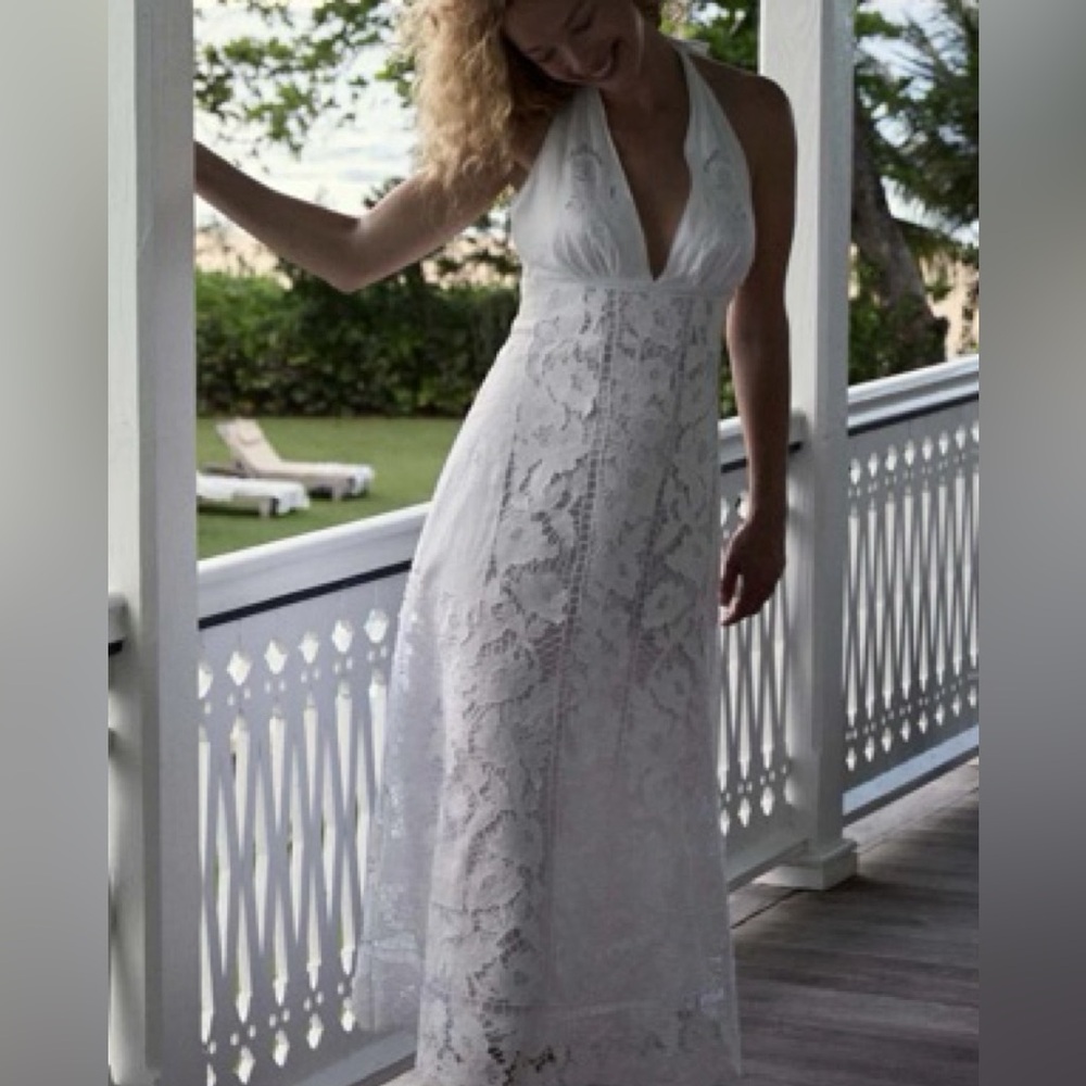 Doen Mariza White Lace Halter Dress